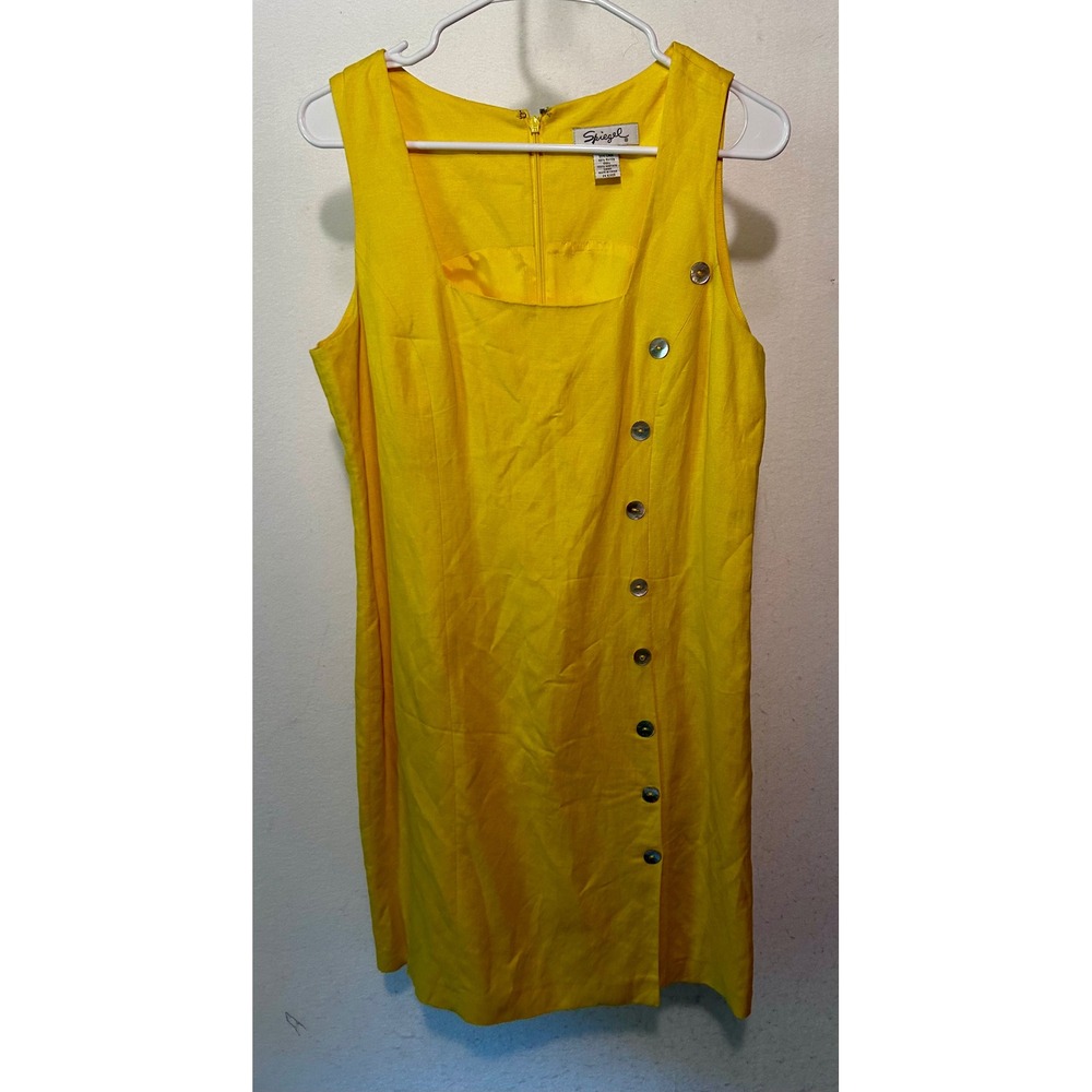 Spiegel Yellow Linen Blend Sleeveless Side Button Shift Dress Size 10